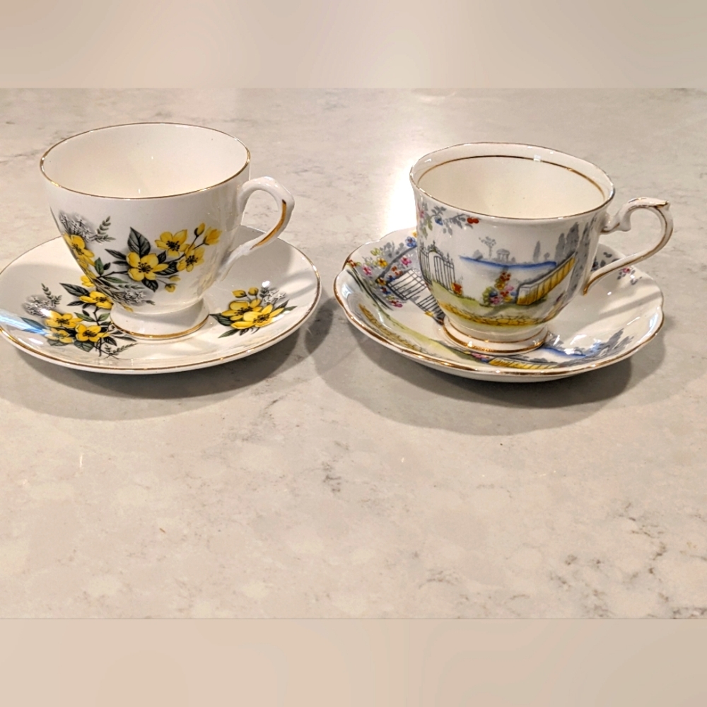 Set of 2 Royal Dover & Royal Albert Bone China 2 Teacups and 2 Saucers England